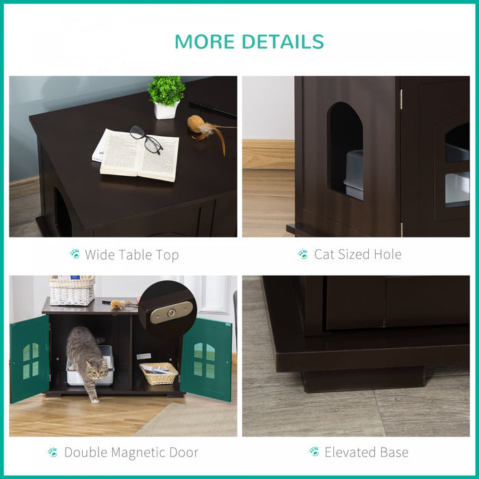Pawhut Boite A Litiere Pour Chat Meuble Pour Chat Cache Toilette Interieure Pour Chat Table De Nuit A Double Porte Table D'extremite Avec Fenetre Pour Chat Cafe
