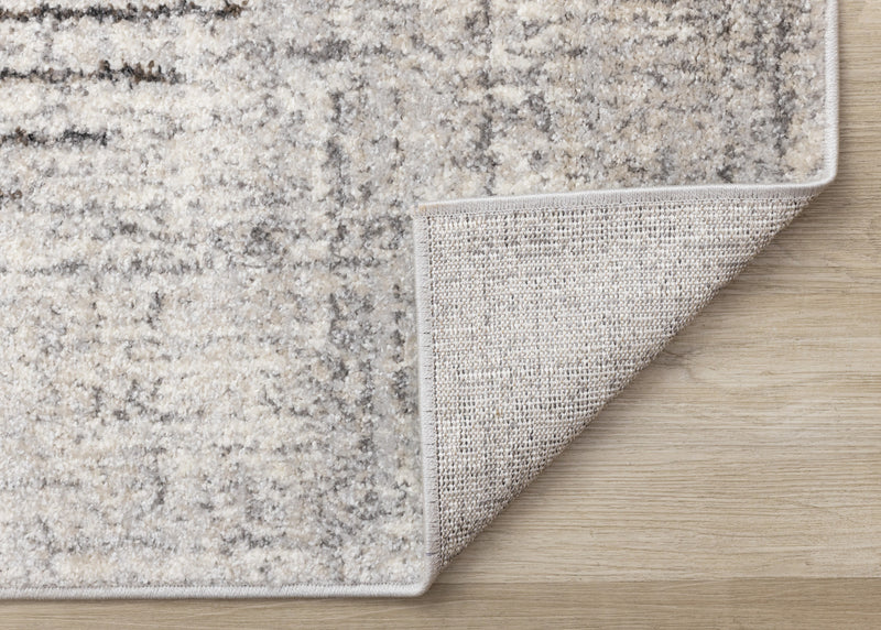Carpette à poil court doux Solace grise et blanche à motif de cercles qui fusionnent - 5 pi 3 po x 7 pi 7 po