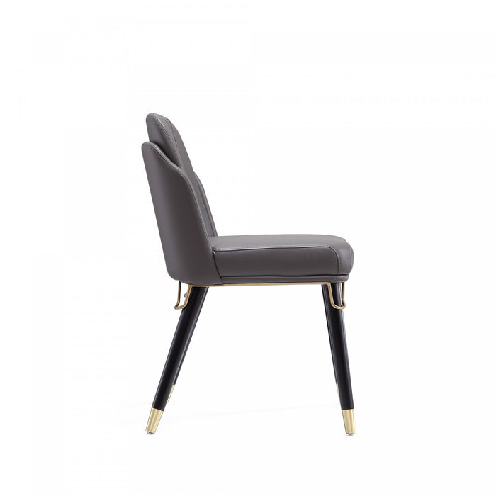 Chaise de salle a manger moderne Estelle en cuir vegetalien et bois, graphite - Lot de 2