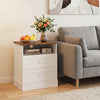 HOMCOM Nightstand with Charging Station Set of 2, White and Oak