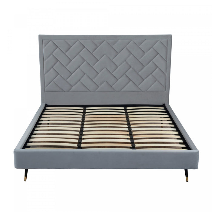 Lit king moderne Crosby en velours gris capitonne
