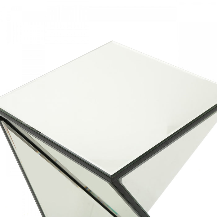 Table D’appoint Geometrique Au Design Reflechissant Molly Avec Miroir, Verre Et Bois Composite, Argent