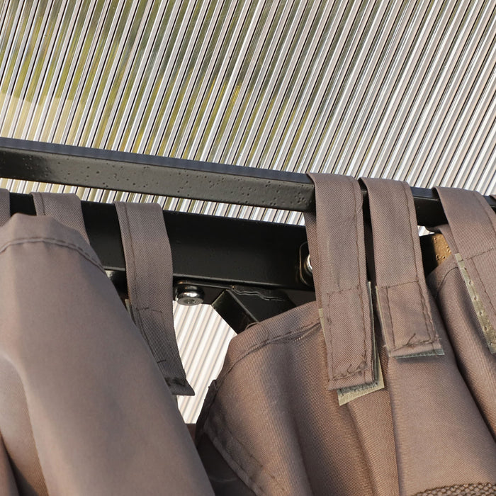 Outsunny 10' X 10' Tonnelle Gazebo Exterieur A Toit Rigide Panneaux De Polycarbonate Avec Cadre En Aluminium, Moustiquaires Et Rideaux Noir