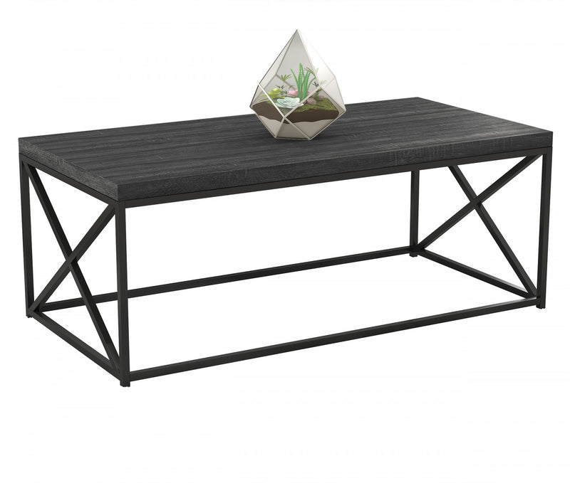 Table à café de 44 po en bois gris foncé avec métal noir