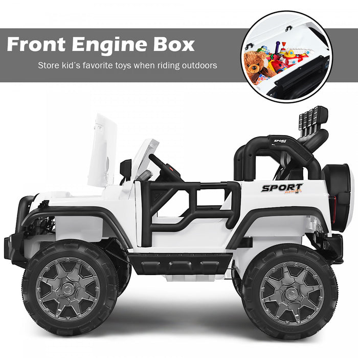 Voiture Pour Enfants 2 Places 12v, Pick-up Telecommande Avec Compartiment De Rangement, Coloris Blanc