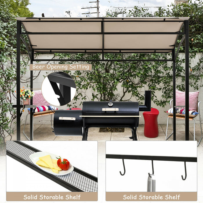 7’x4.5 ’ Grill Gazebo Patio Exterieur Jardin Bbq Auvent Abri Crochet De Rangement Beige