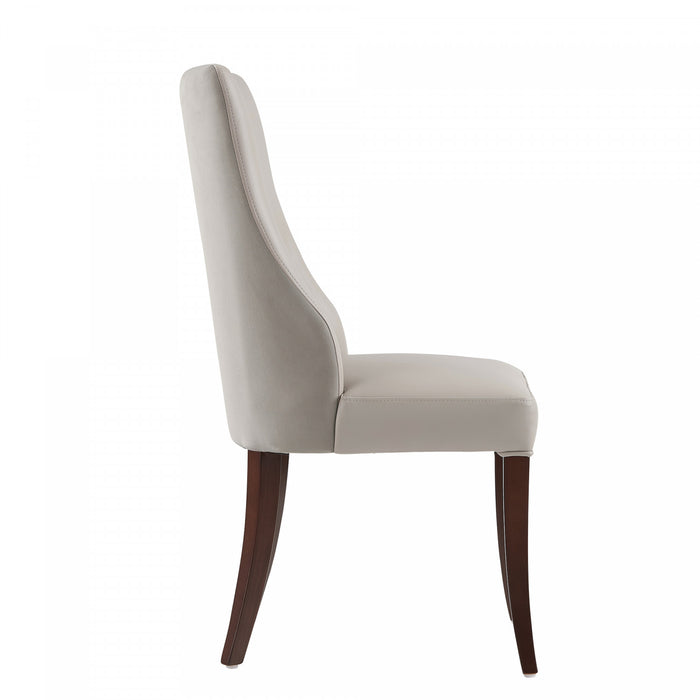 Chaise de salle a manger moderne Connie en bois, cuir vegetalien et velours, gris clair - Lot de 2