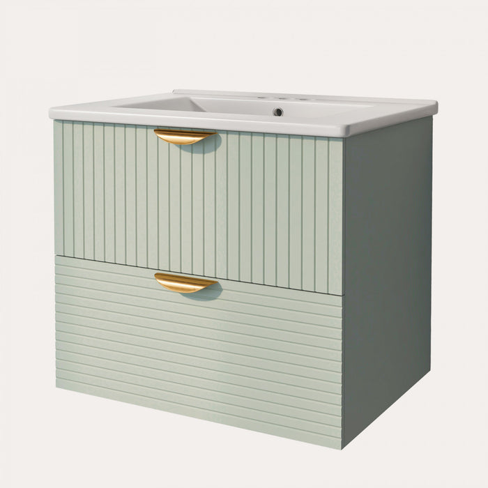 Meuble de salle de bain mural moderne Hugo 48 pouces avec tiroirs, vert