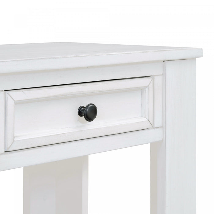 Table Console Gracie En Bois Massif Avec Tiroirs Et Etagere - Blanc Antique