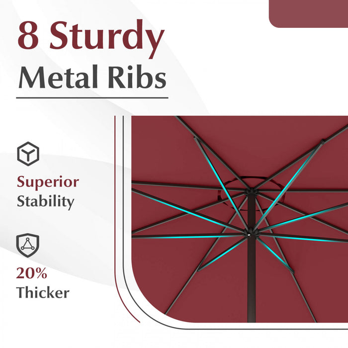 Parasol de jardin Costway 12 pieds, parasol de marche exterieur avec manivelle, 8 baleines robustes rouge