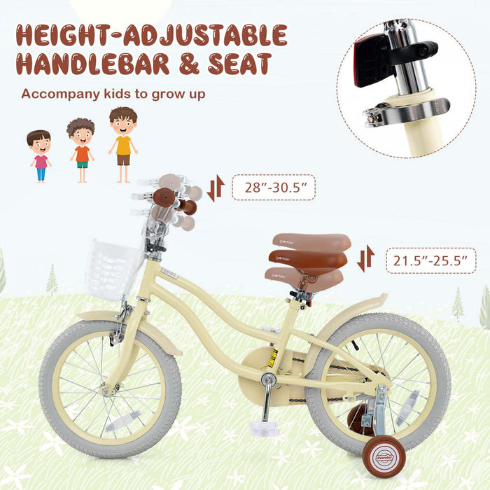 Prorider 16\" Enfants Velo Tout-petit Velo Reglable Avec Roue D'entrainement Pour 4-7 Ans Fille Beige