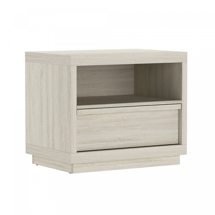 Table de nuit contemporaine Navis 26\" en chene blanchi (1 tiroir)