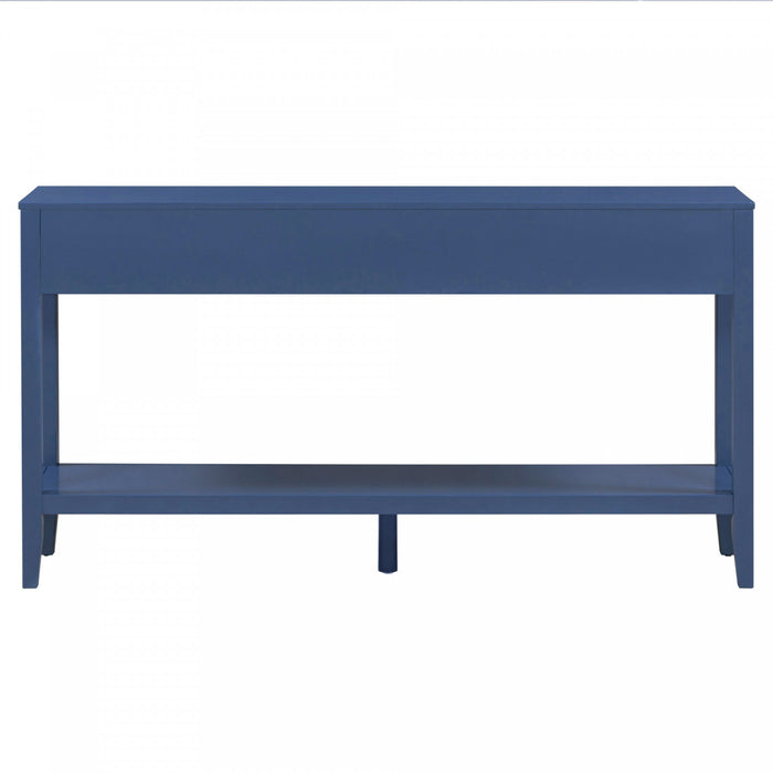 Table d'entree Emma 59,1'' de style ferme avec tiroirs et etagere ouverte, bleue