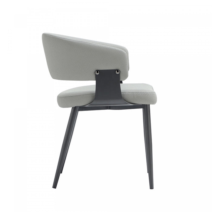 Chaise de salle a manger moderne Luce en cuir vegetalien texture et metal, gris pierre - Lot de 2