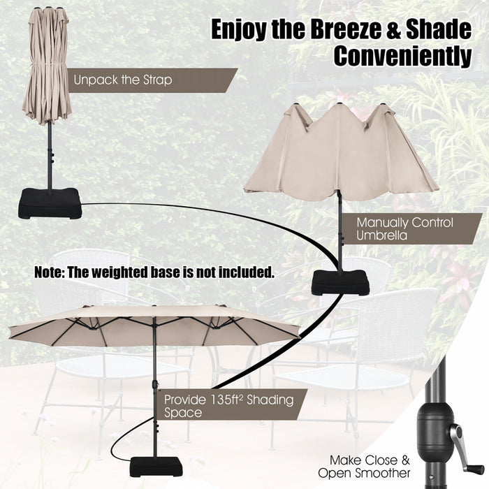Costway Parasol double face 15FT a manivelle pour patio Jardin marche protection solaire Beige