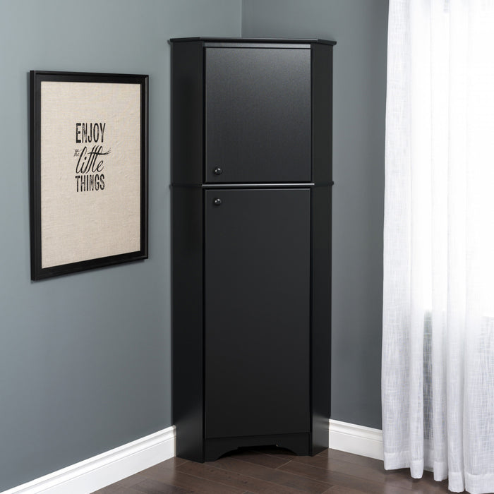 Armoire de rangement haute en coin Elite à 2 portes - noire