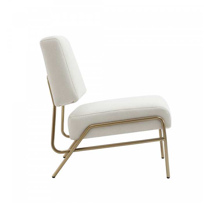 Fauteuil lounge contemporain moderne en metal et tissu Serenity, coloris ecru