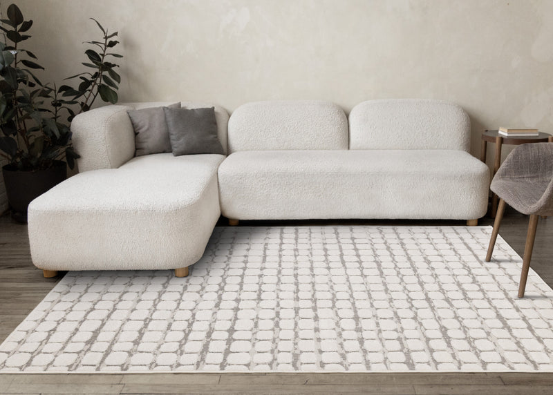 Tapis Oslo White a grands galets, 7'10\" x 10'6\"