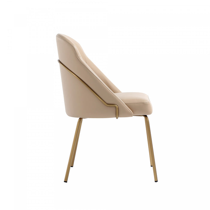 Chaise de salle a manger moderne Gracie en cuir vegetalien et metal, couleur beige et or - Lot de 2