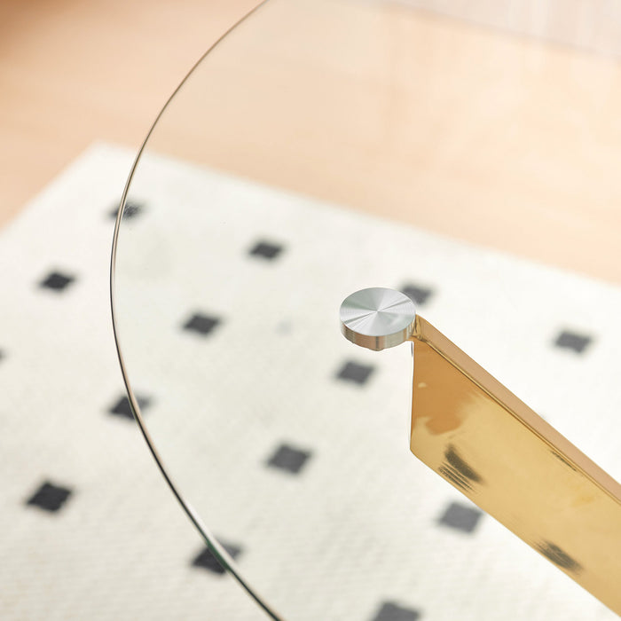 Table a manger ronde multifonctionnelle Alex avec plateau en verre, finition doree