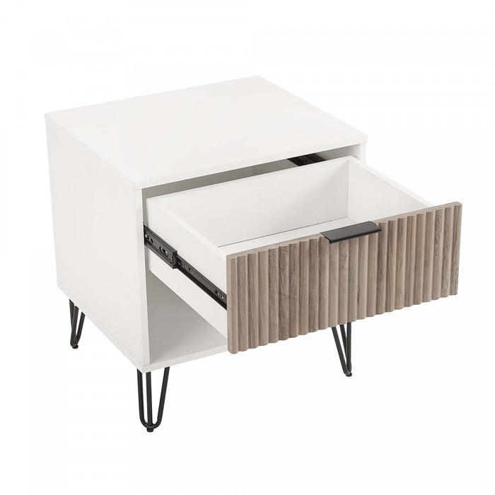 Table de nuit moderne Dumbo 20\" a rainures, gris rustique et blanc (1 tiroir)