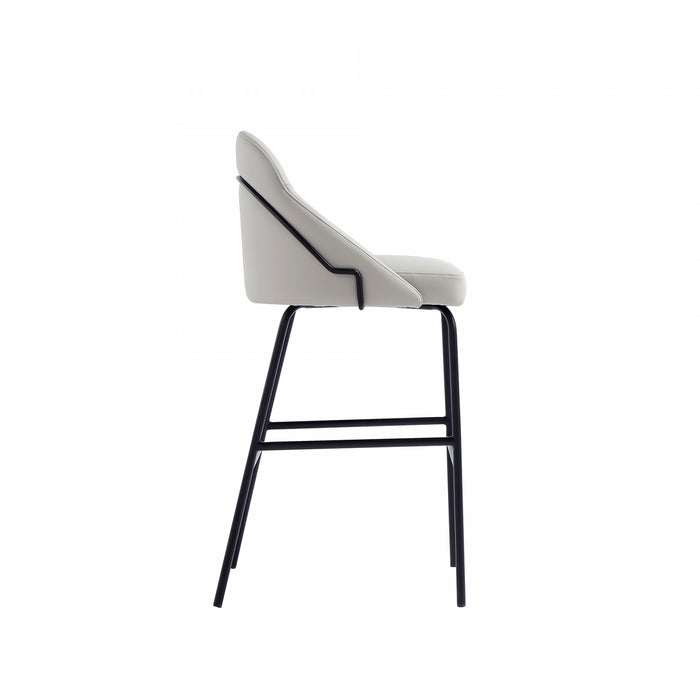 Tabouret de bar moderne en metal Gracie avec revetement en tissu, gris pierre et noir - Lot de 3