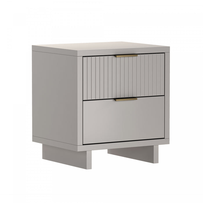 Table de nuit contemporaine Elara 18\" en bois massif, gris clair (2 tiroirs)