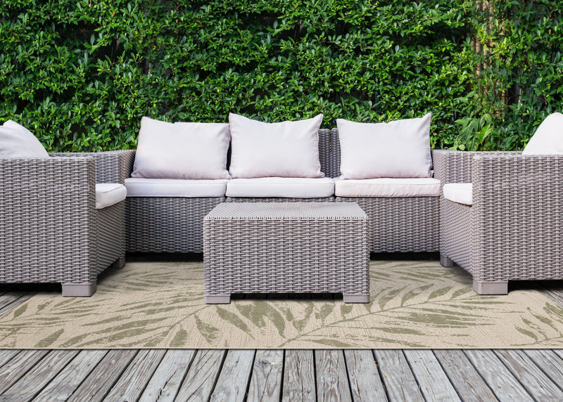 Tapis d'exterieur Jackson Taupe Blanc a bordure elegante, 5'3\" x 7'7\"