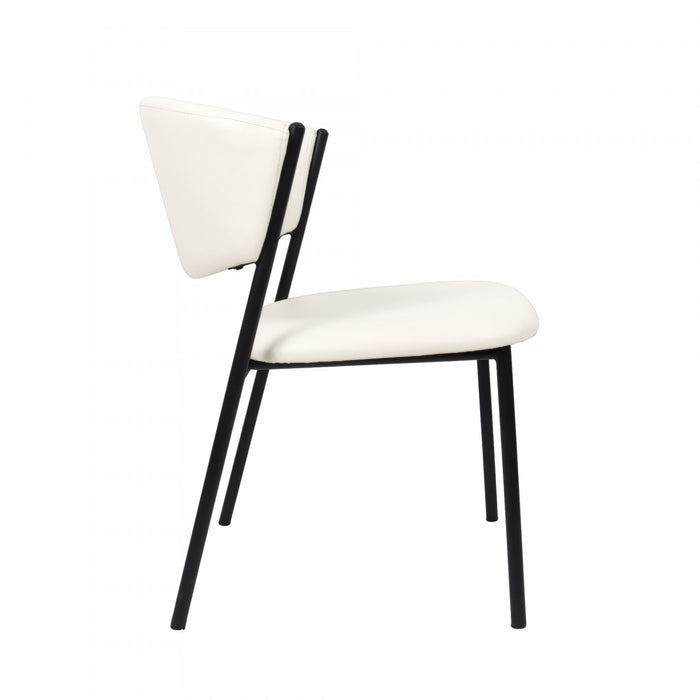 Chaise laterale contemporaine moderne en cuir vegetalien et metal Drift, ivoire - Lot de 4