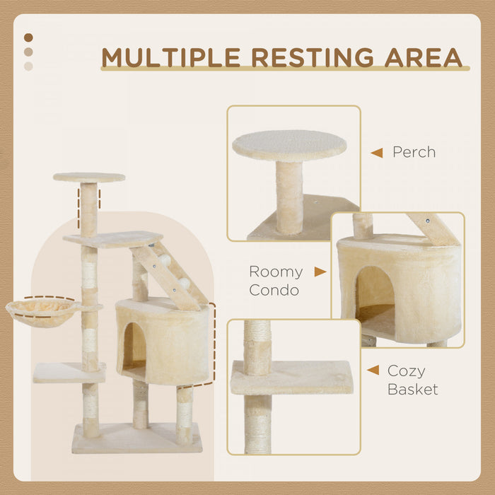 Pawhut 49 '' Arbre A Chat Tour Chaton Griffoir Griffoir Escalade Centre D'activite Maison De Jeu Meubles Pour Animaux De Compagnie Beige