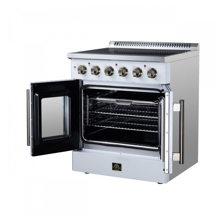 Cuisiniere electrique Galiano de 30 po avec portes francaises, 4 foyers, 4,32 pi³, blanc – FFSEL6917-30WHT