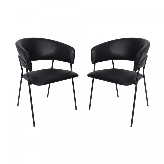 Fauteuil contemporain moderne en cuir vegetalien avec accoudoirs en metal noir - Lot de 2