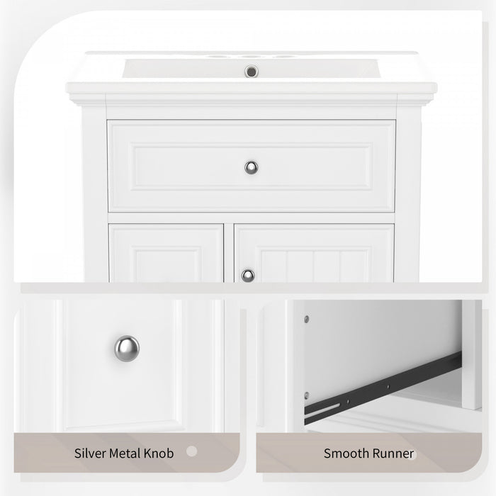Vivo Meuble-Lavabo Simple 24 po avec Tiroir Bascule et Pieds en Bois Massif, Blanc