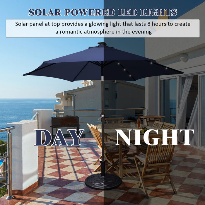 Parasol de marche solaire Costway de 10' avec eclairage LED, ajustement de l'ombre par inclinaison a manivelle, marine
