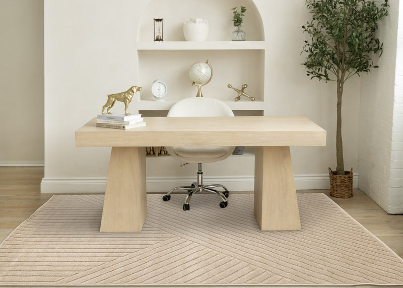 Tapis design a rayures angulaires beige Oslo, 6'7'' x 9'6''