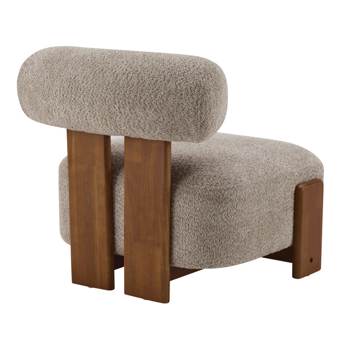Luma Fauteuil de Salon Moderne en Bouclette a Dossier Enroule et Cadre en Bois Massif, Brun, Noyer