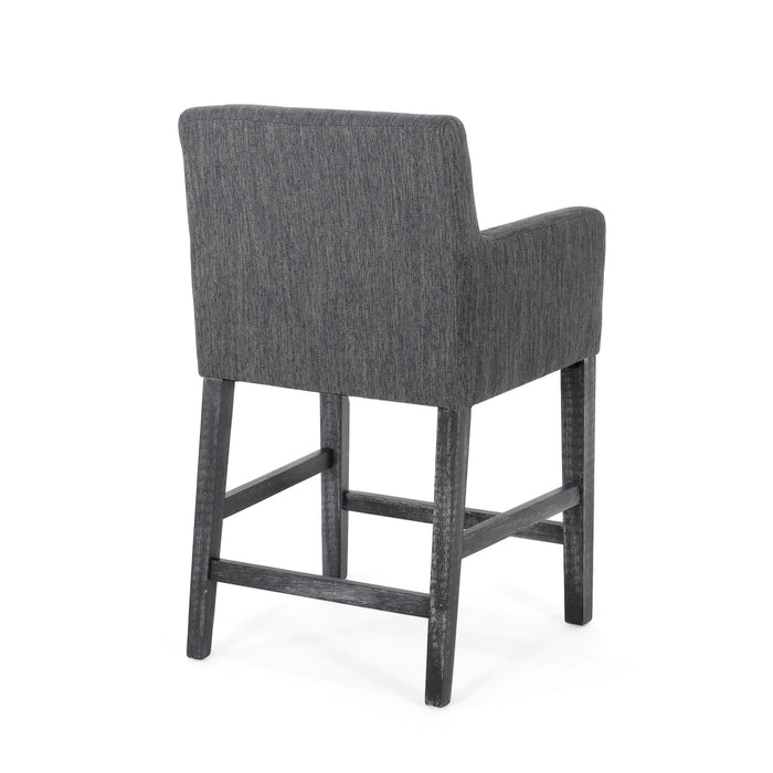 Tabouret De Comptoir Lewis Hauteur D’assise 66 cm – Tissu Rembourre Et Pieds En Bois Massif, Charbon
