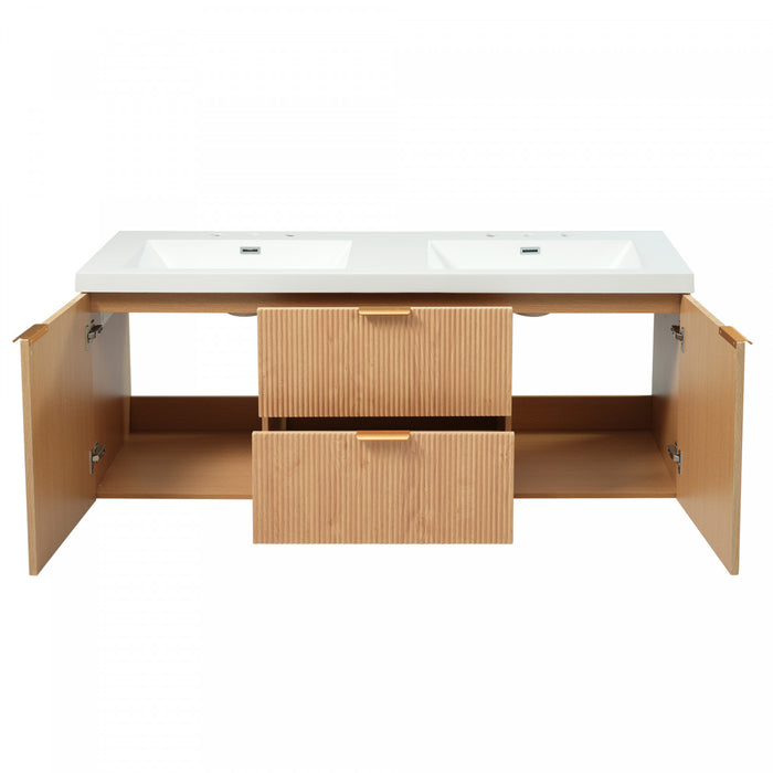 Weston Meuble-Lavabo Suspendu Double Vasque de 59,3 Pouces avec Rangement Intelligent, Naturel