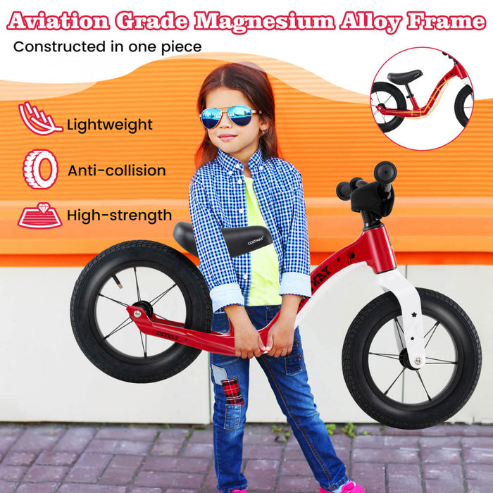 Costway 12 Pouces Magnesium Tout-petit Equilibre Velo Sans Pedale Formation Tout-petit Equilibre Velo Rouge
