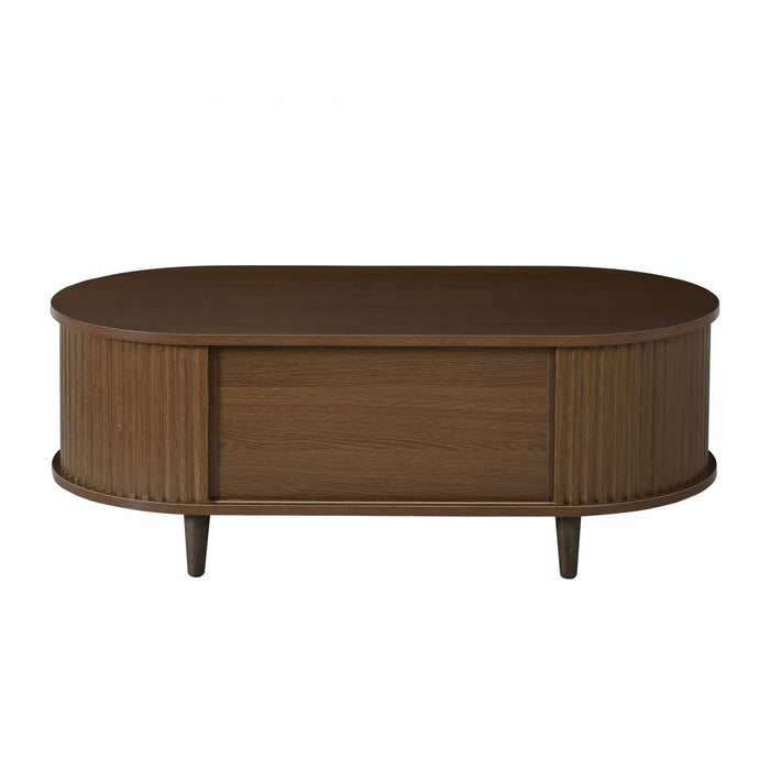 Grain Table Basse Noyer 39.3 po avec Porte Enroulable et Tiroir Acrylique, Noyer