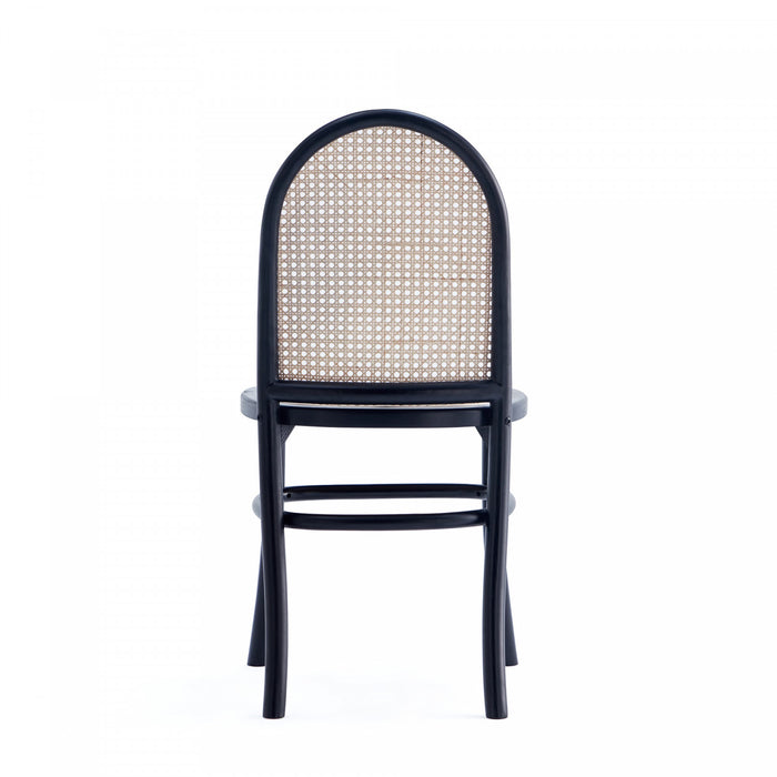 Chaise de salle a manger Paragon Industry Chic avec dossier en cannage, bois et assise rembourree, noir et gris - Lot de 4