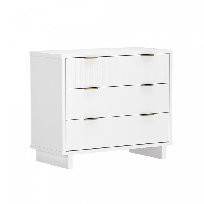 Commode contemporaine Elara 38\" en bois massif blanc (3 tiroirs)