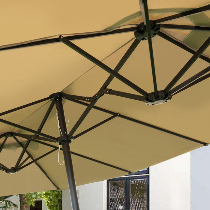 Costway Parasol de marche exterieur 15' double-face Twin Patio avec manivelle Beige