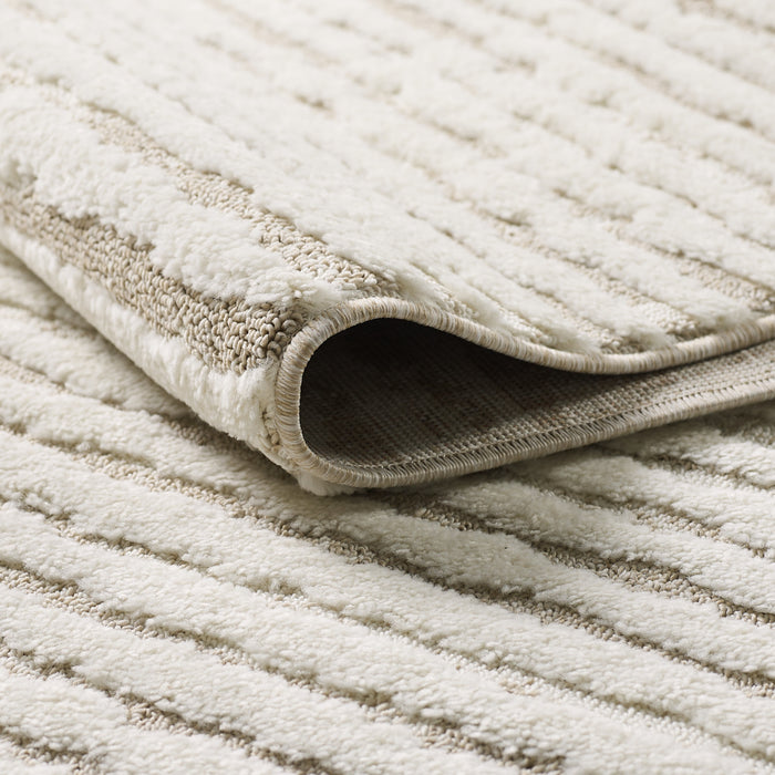 Carpette à poil long Quinto beige à motif de vagues - 6 pi 3 po x 9 pi 