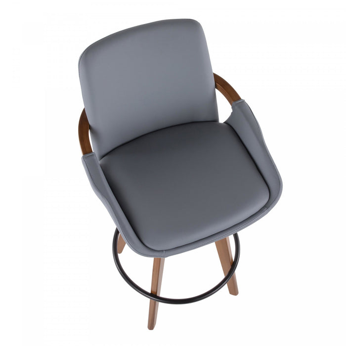 Tabouret moderne du milieu du 20e siècle Cosmo de hauteur comptoir en similicuir - noyer et gris
