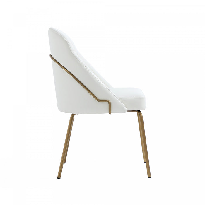 Chaise de salle a manger moderne Gracie en metal et cuir vegetalien blanc et or