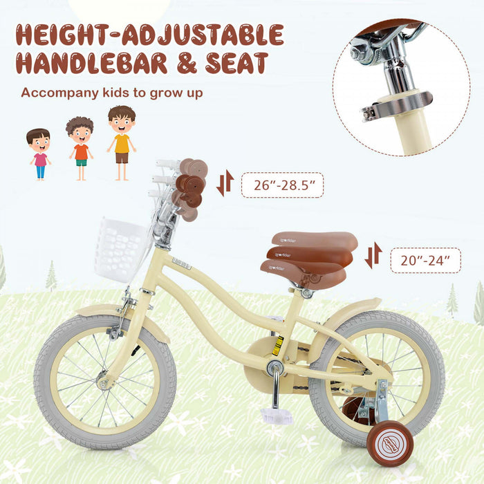 Prorider 14\" Velo Pour Enfants Avec Roues D'entrainement Amovibles Et Panier Pour 3-5 Ans Beige