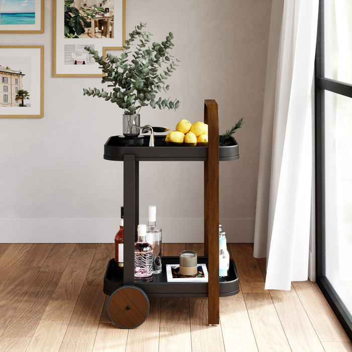 Chariot-bar et de rangement moderne Bellwood de Umbra en acier - noir et noyer