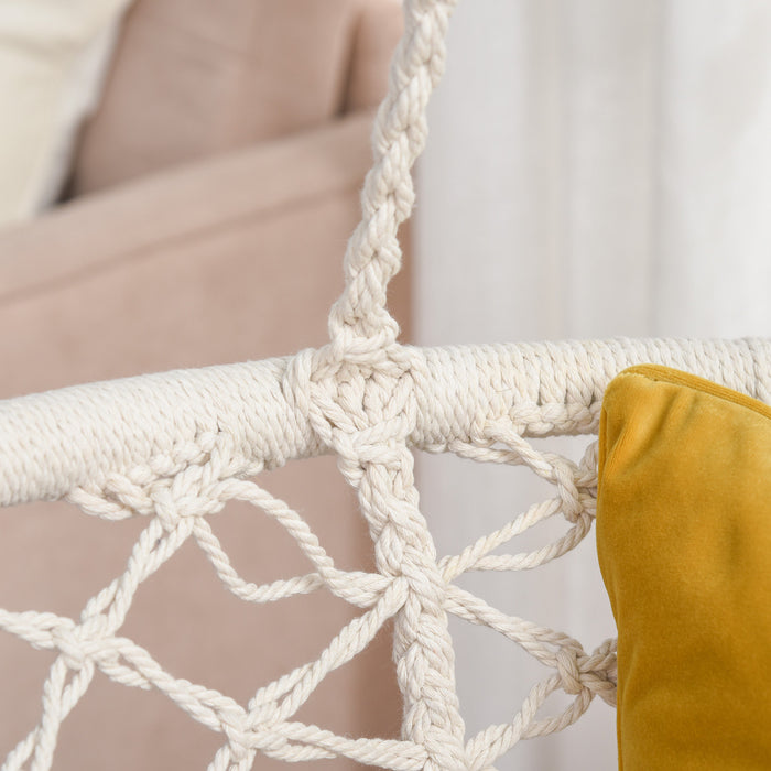 Outsunny Chaise Hamac Suspendue En Corde De Coton Avec Cadre En Metal Et Coussin, Grand Siege En Macrame Pour Terrasse, Jardin, Chambre, Salon, Blanc Creme