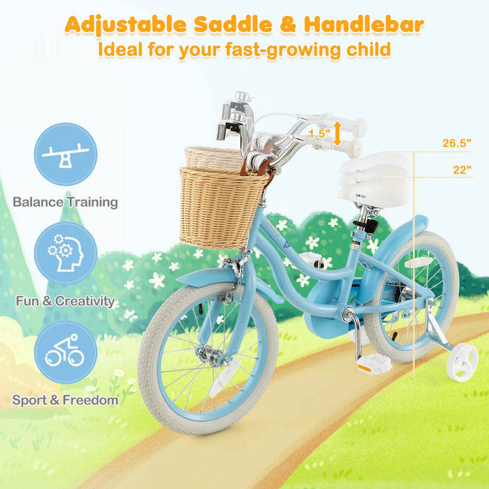 Prorider 16\" Velo Enfant Avec Roues D'entrainement Reglable Guidon Siege Frein A Main Bleu